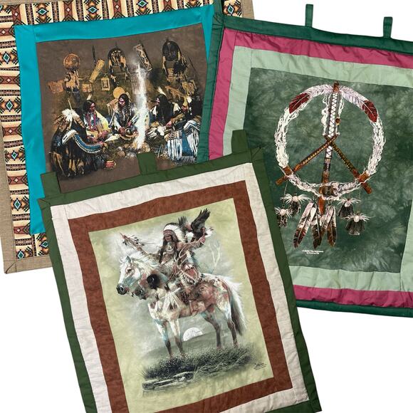 Set of 3 The Mountain‎ Art Wall Hangings Quilted Cotton Tapestry Panels - Picture 2 of 16